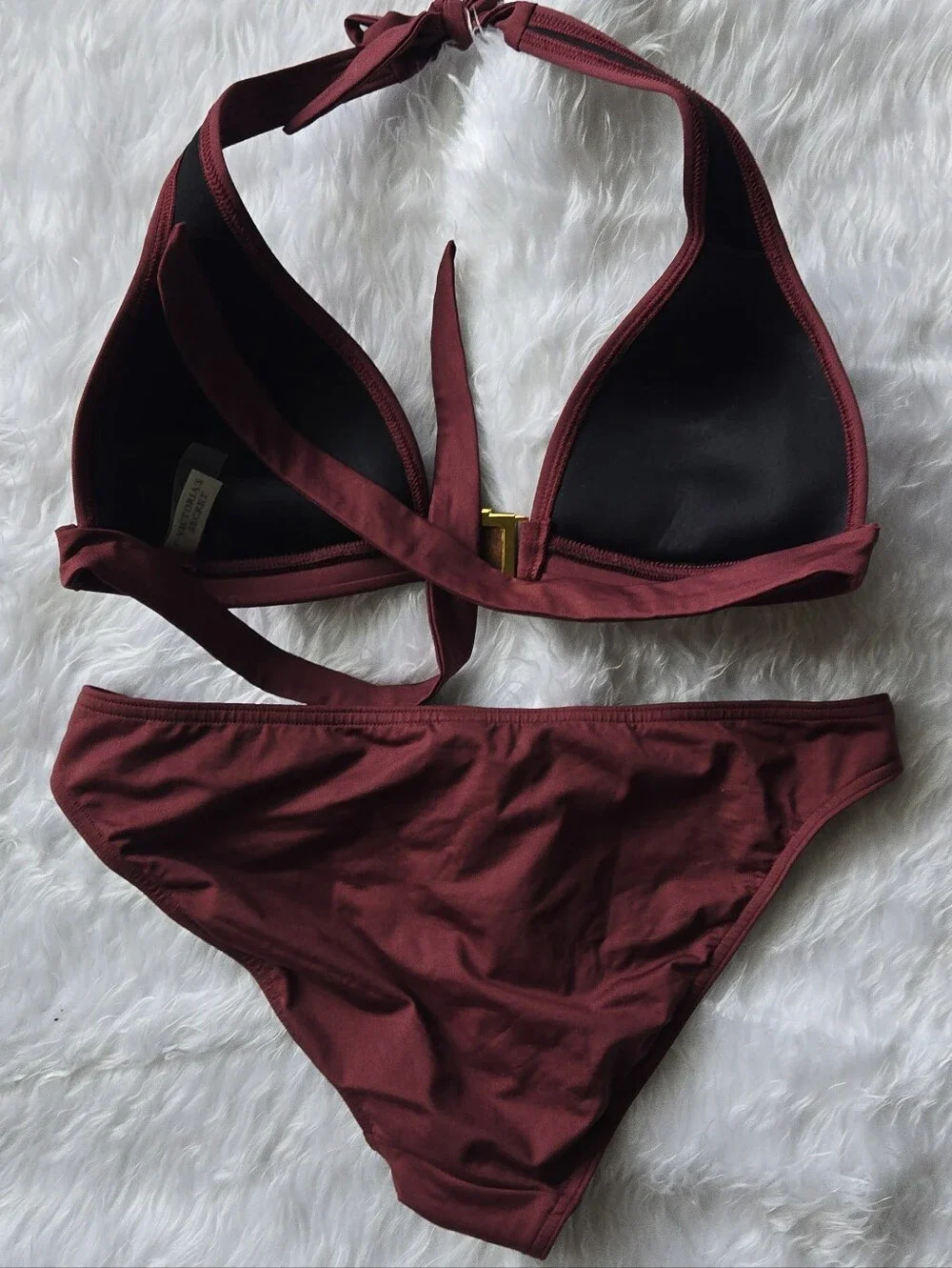 Victoria's Secret Maroon Brownish Halter Bikini Set with Gold Hardware Rare Find